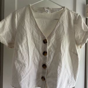 Boho linen button up crop top